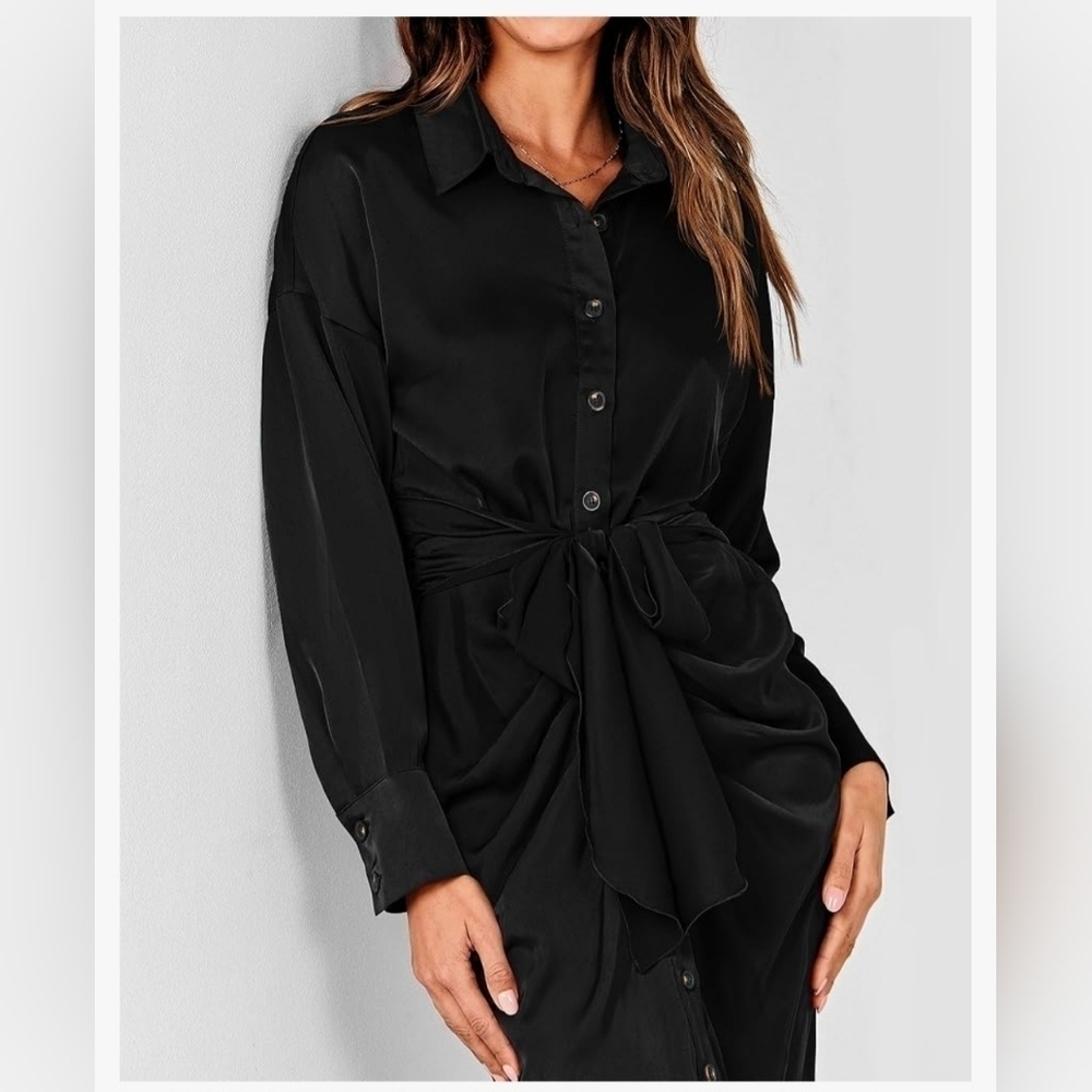 BTFBM Black Collared Button Down Long Sleeve Dress Extra Large